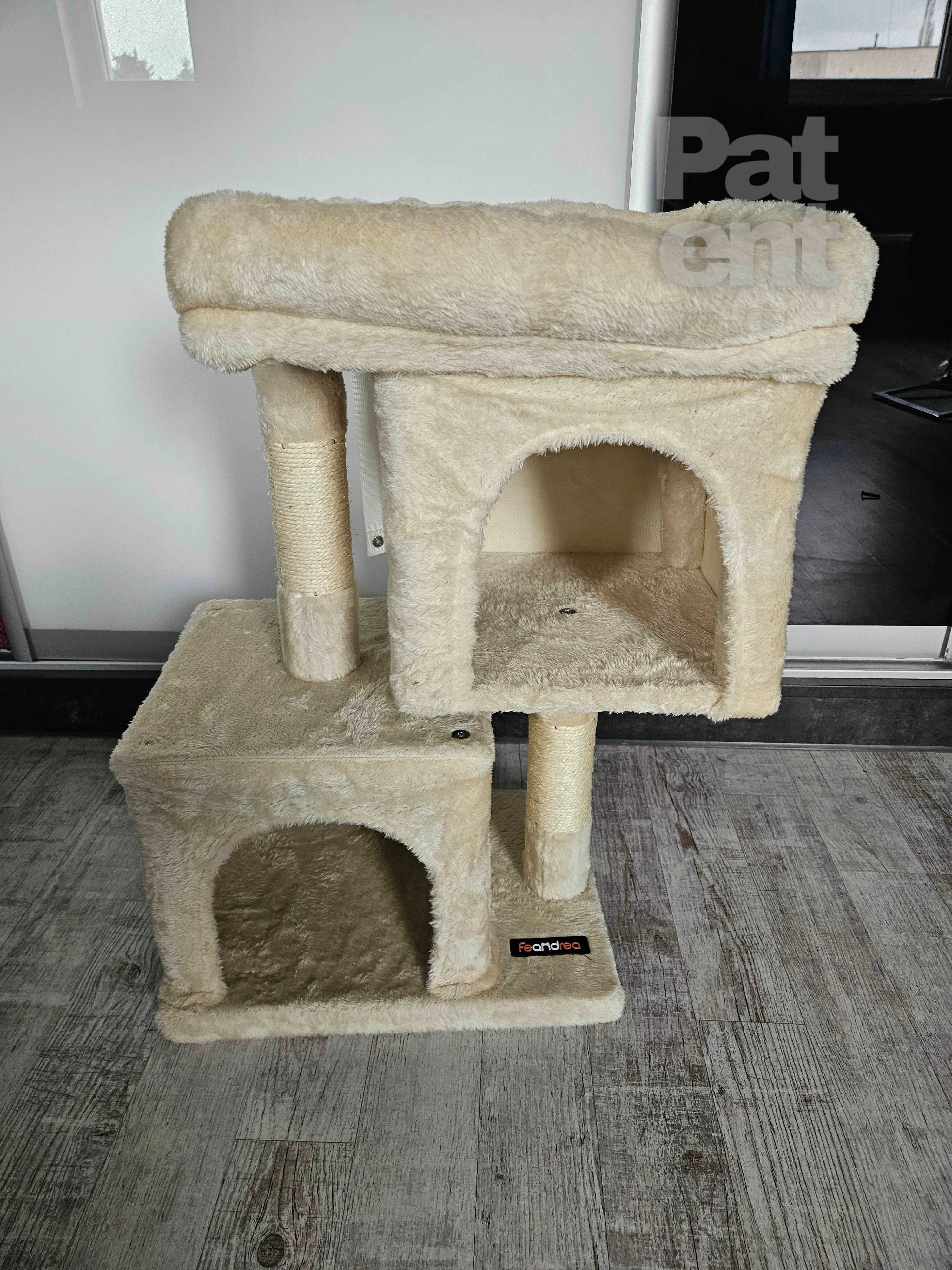 Drapak dla kota kompaktowy 67 cm beżowy domek słupek legowisko