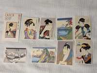 Zestaw 8 pocztówek z Japonii. Drzeworyty ukiyo-e. Hokusai