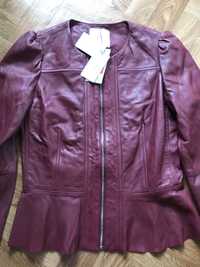 Натуральна шкіра куртка косуха вишнева mango М 38