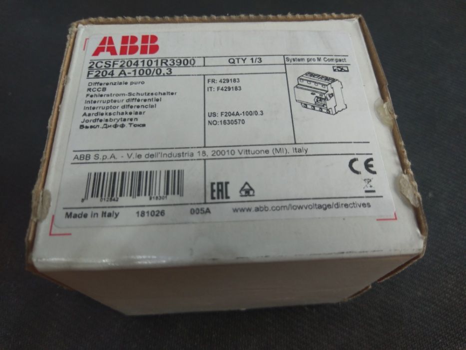 Wyłącznik różnicowoprądowy ABB 4P 100A F204 A-100/0,03 różnicówka