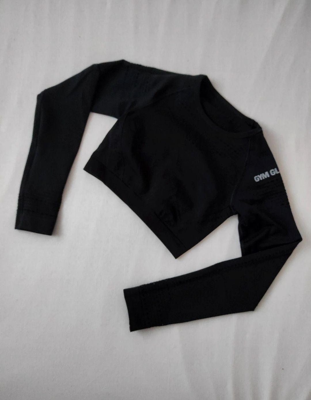 Czarny Rashguard longsleeve bezszwowy Crop top gym glamour XS 34