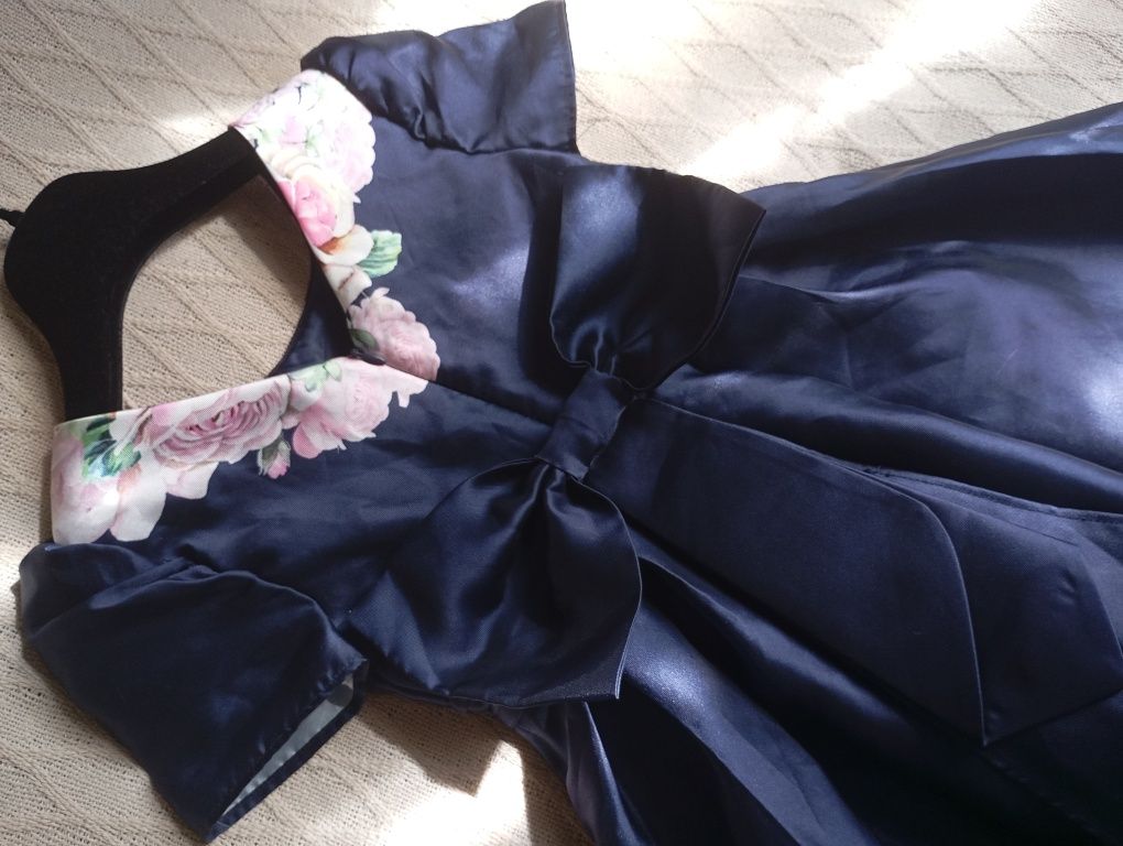 MONSOON 5L elegancka wyjściowa wieczorowa sukienka granatowa w kwiaty