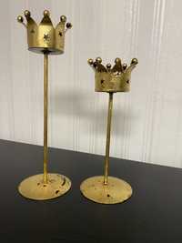 Świeczniki metalowe korony złote 2 szt