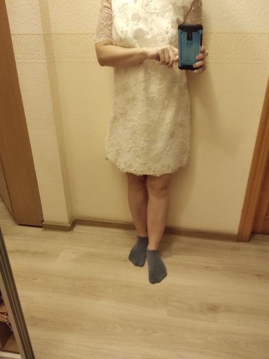 44-46-48 р. Платье нарядное свадебное айвори короткое до колена бисер