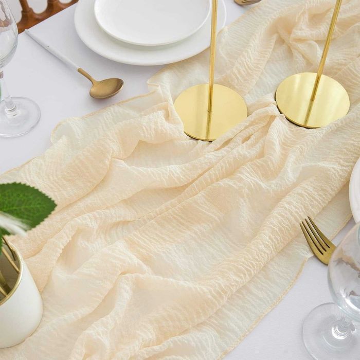 AOKSUNOVNA Bieżnik Tkanina Muślinowa Beżowy Kremowy 3m Ślub 300x80 cm