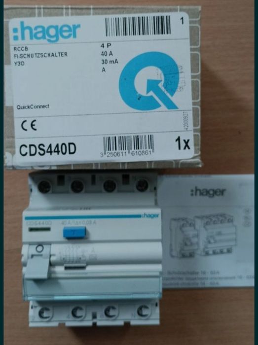 Podana cena dotyczy 3 sztuk.Wyłącznik różnicowoprądowy HAGER 3P+N 40A.