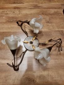 Lampa żyrandol - motyw kwiatowy, brązowo - miedziana