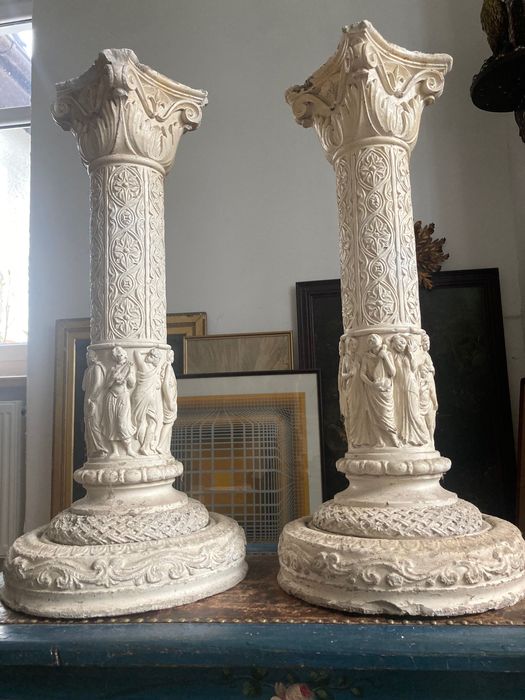 Zachwycająca para klasycznych kolumn, Art Nouveau, Francja lata 20.XXw