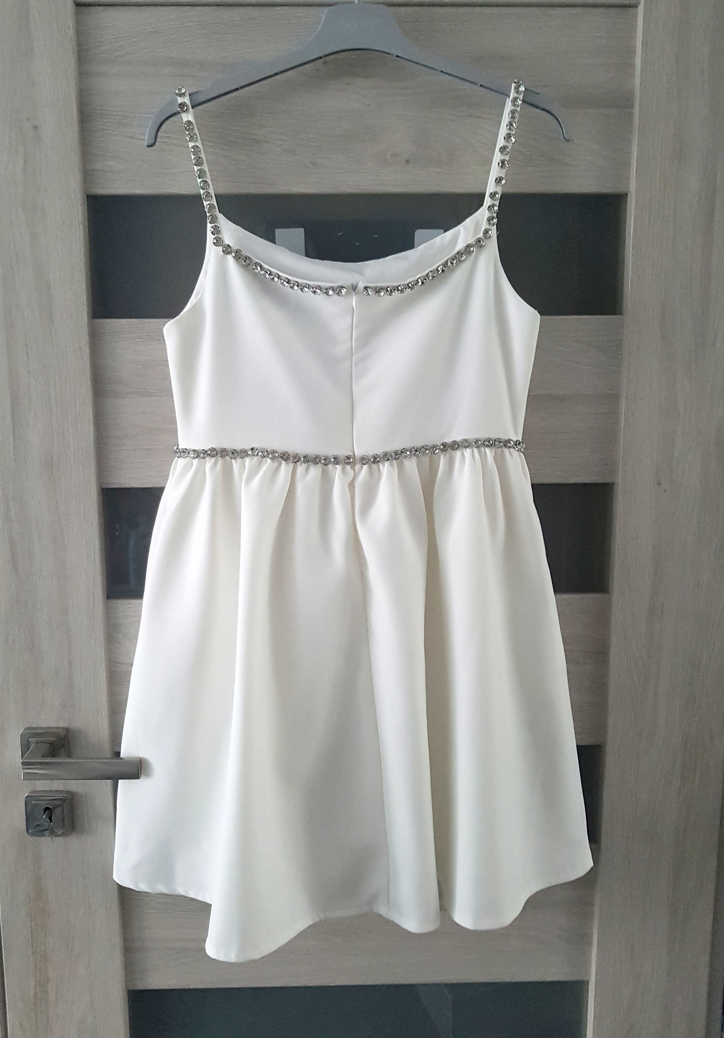 Magnolia Exclusive Biała sukienka z cyrkoniami Italy premium S/M