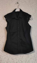 Czarna bluzka koszulowa damska zapinana roz. 38 krótki rękaw