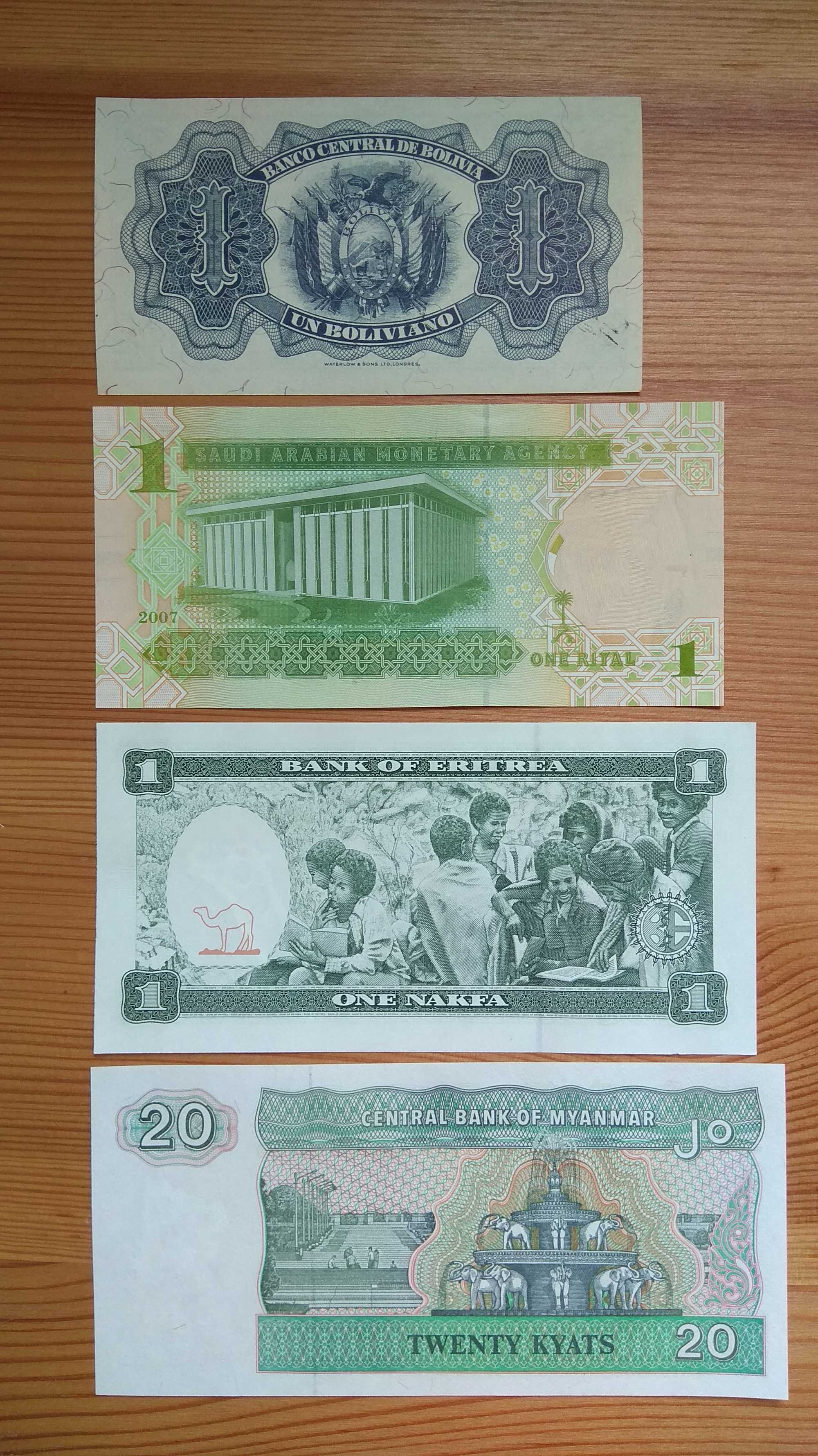zestaw oryginalnych banknotów arabia erytrea boliwia birma stan UNC
