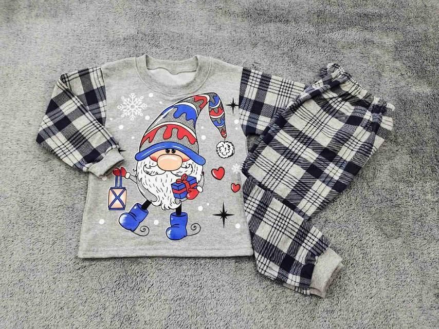 Дитяча тепла піжама Новорічна піжама набір пижамка штани кофта на фліс