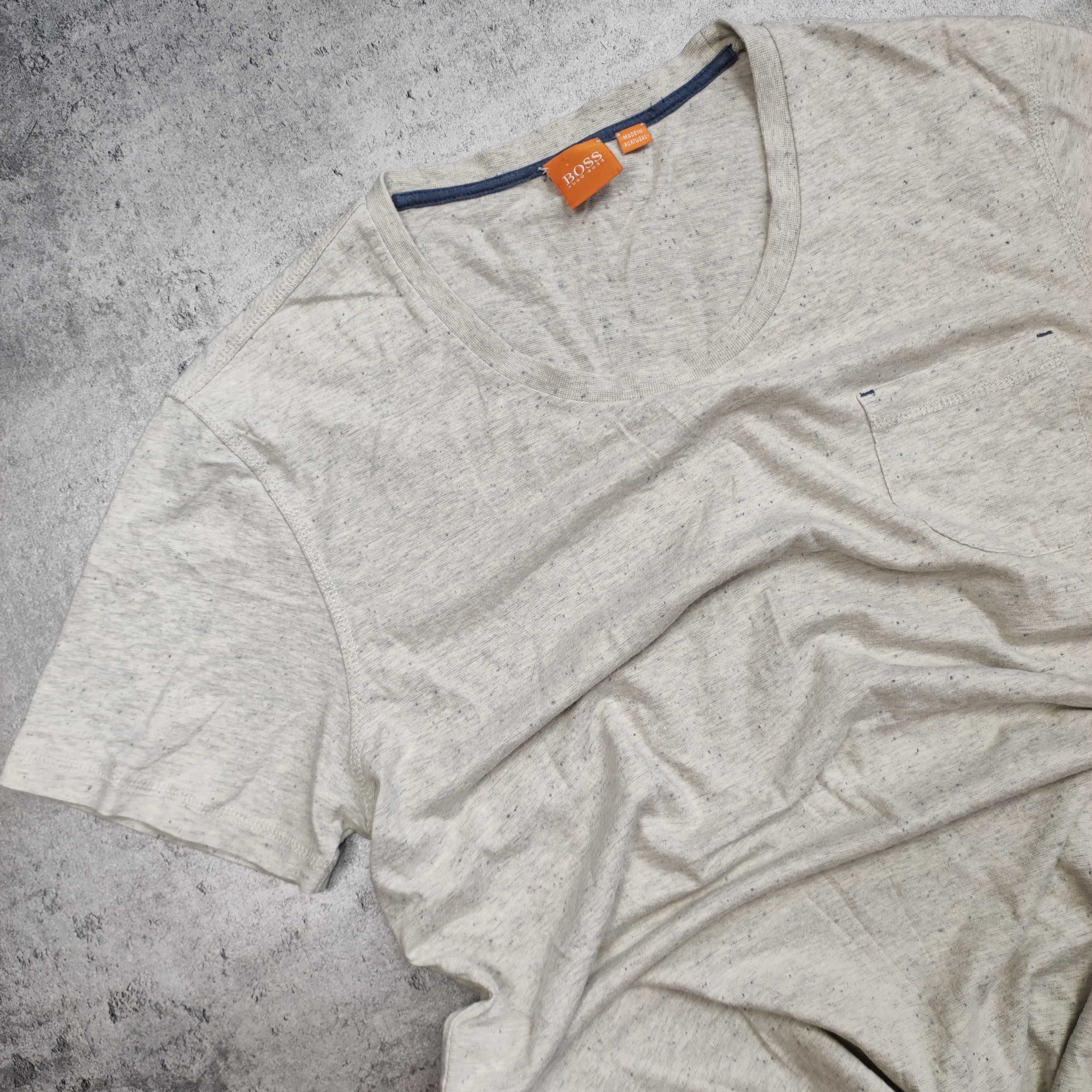MĘSKA Premium Koszulka Hugo Boss Kieszonka Kremowa Orange Małe Logo
