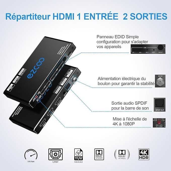 Rozdzielacz HDMI 4K 60Hz 1 wejście 2 wyjścia audio CEC UHD 698