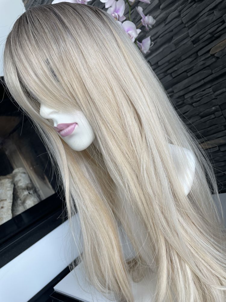 Peruka blond premium włosy długie gęste naturalny ciemny odrost