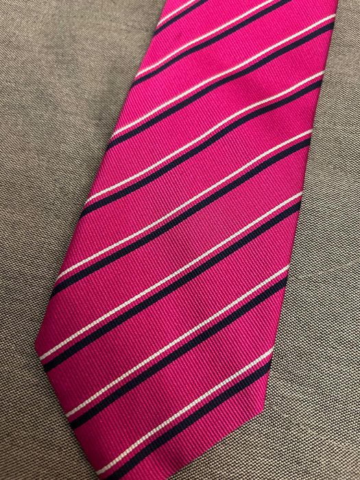 Krawat męski szeroki medison Avenue róż fuksja paski jedwab
