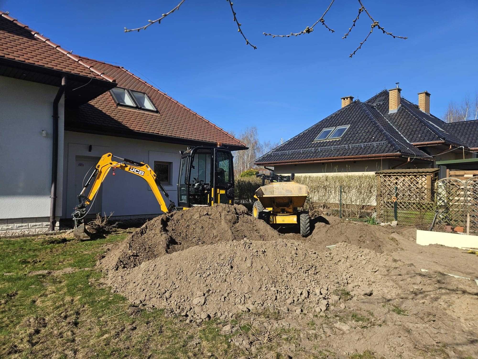 Wynajem minikoparki, minikoparka 110zł/h, prace ziemne