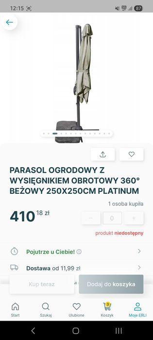 Parasol ogrodowy obrotowy 360 stopni 250x250