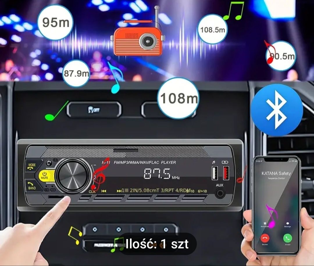 Radioodtwarzacz Bluetooth  2×USB nowe z pilotem