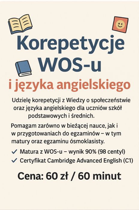 Korepetycje z j. angielskiego i Wiedzy o społeczeństwie (WOS)