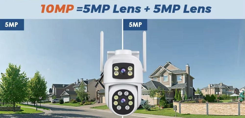 Podwójna kamera zewnętrzna obrotowa WiFi 10MP do monitoringu alarm