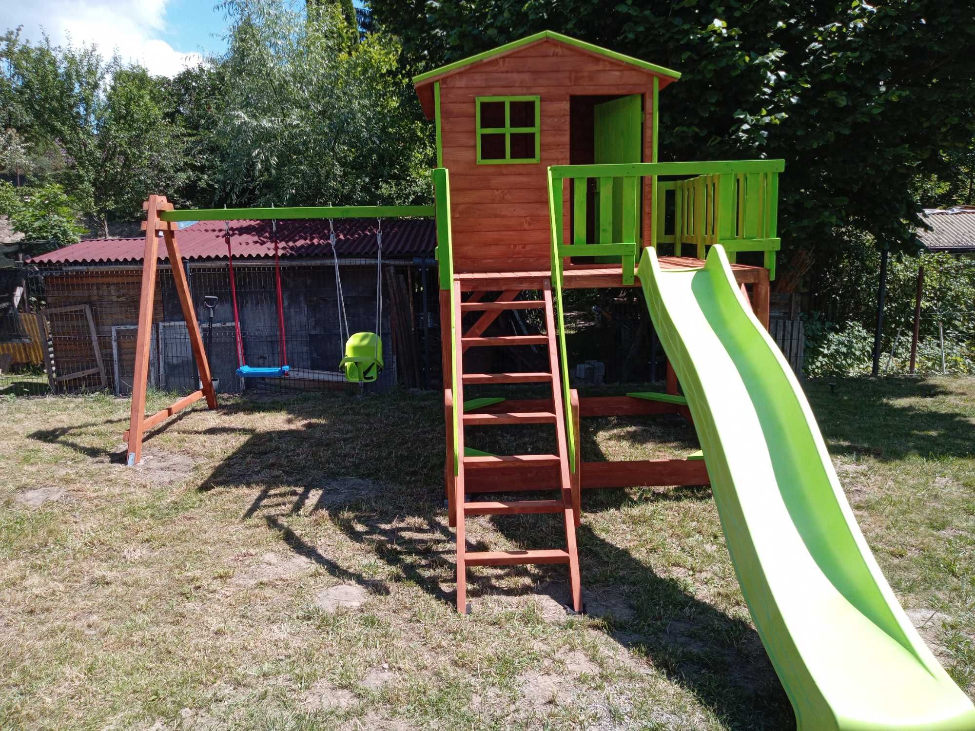 Plac zabaw, Duży domek dla dzieci XXL, huśtawka, zjeżdżalnia,