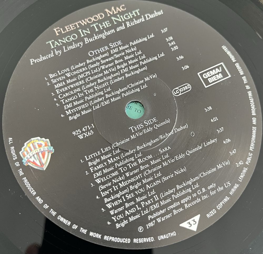 Fleetwood Mac - Tango In The Night (Vinyl, 1987, UK & EU, NM, LP)