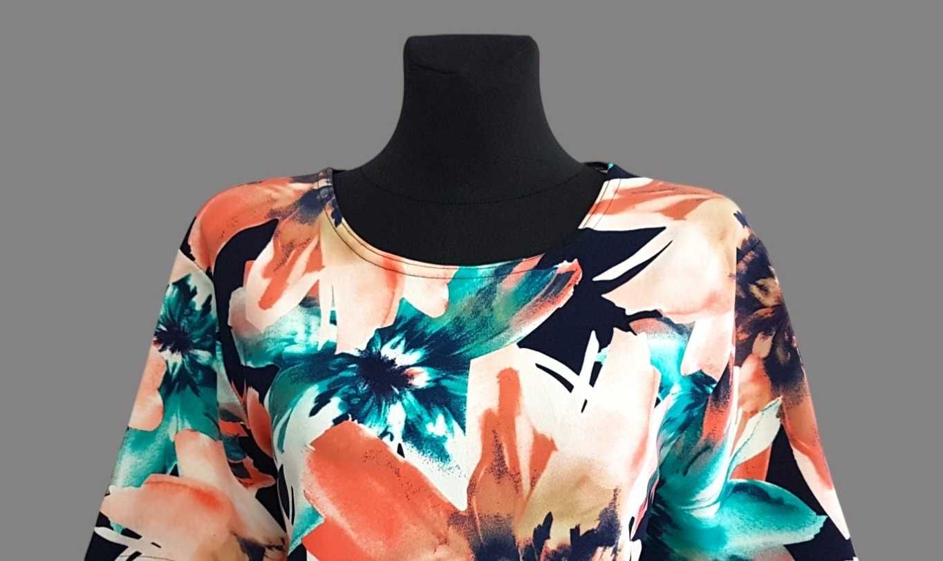 Damska sukienka wzorzysta prosta z krótkim rękawem 50/5XL