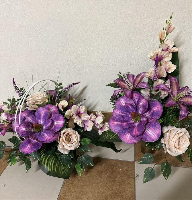 Kompozycja nagrobna Premium,komplet -stroik+ bukiet do wazonu