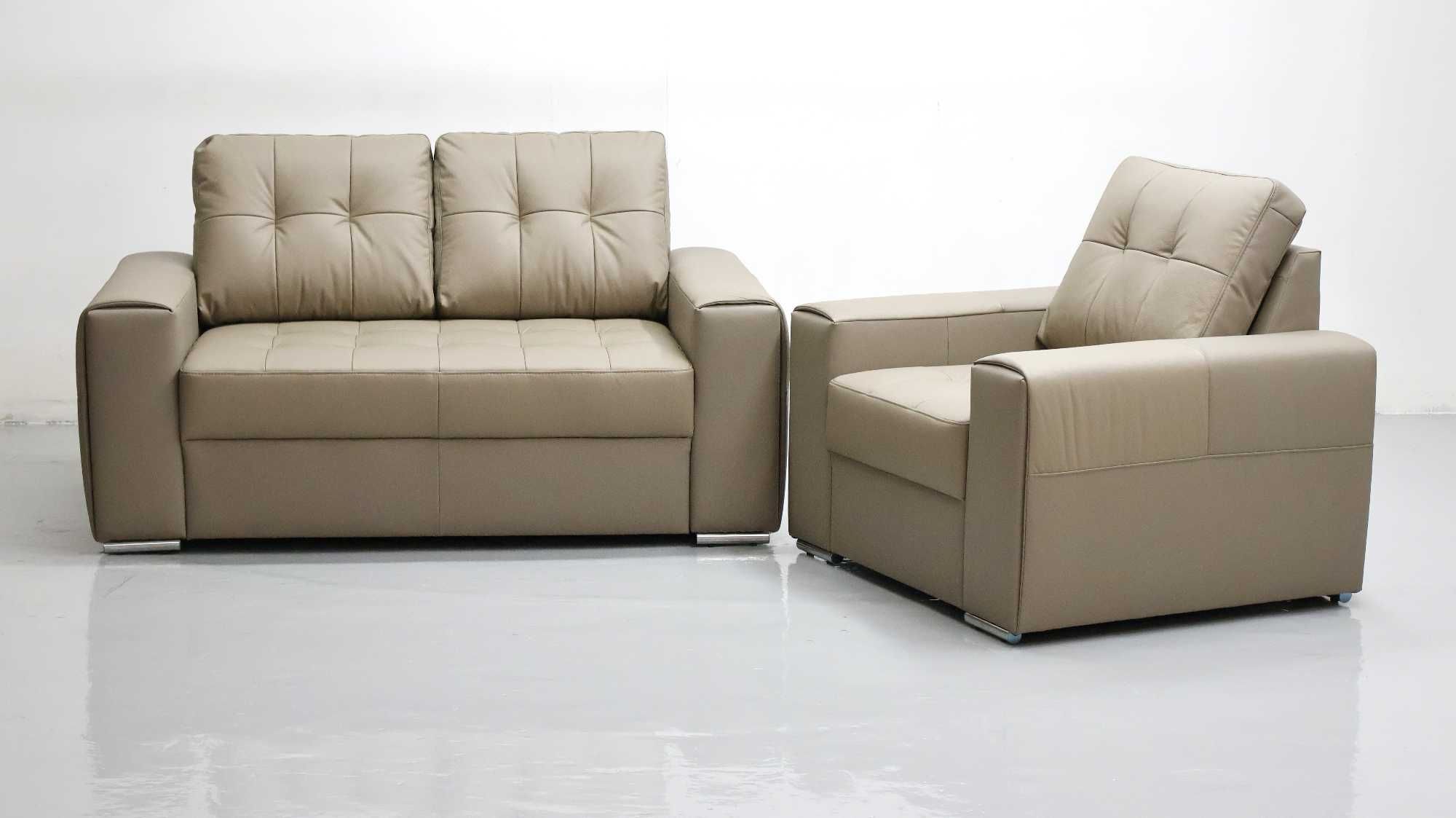 KOMPLET 2+1 sofy, kanapy, zestaw piaskowa skóra naturalna Madras 4119