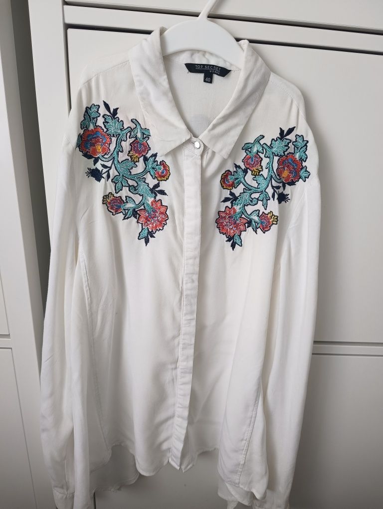 TOP SECRET koszula biała motyw kwiaty vintageroz. 40