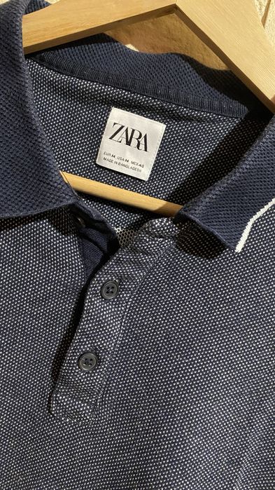T-shirt ZARA M Polo męski granatowy bawełna krótki rękaw