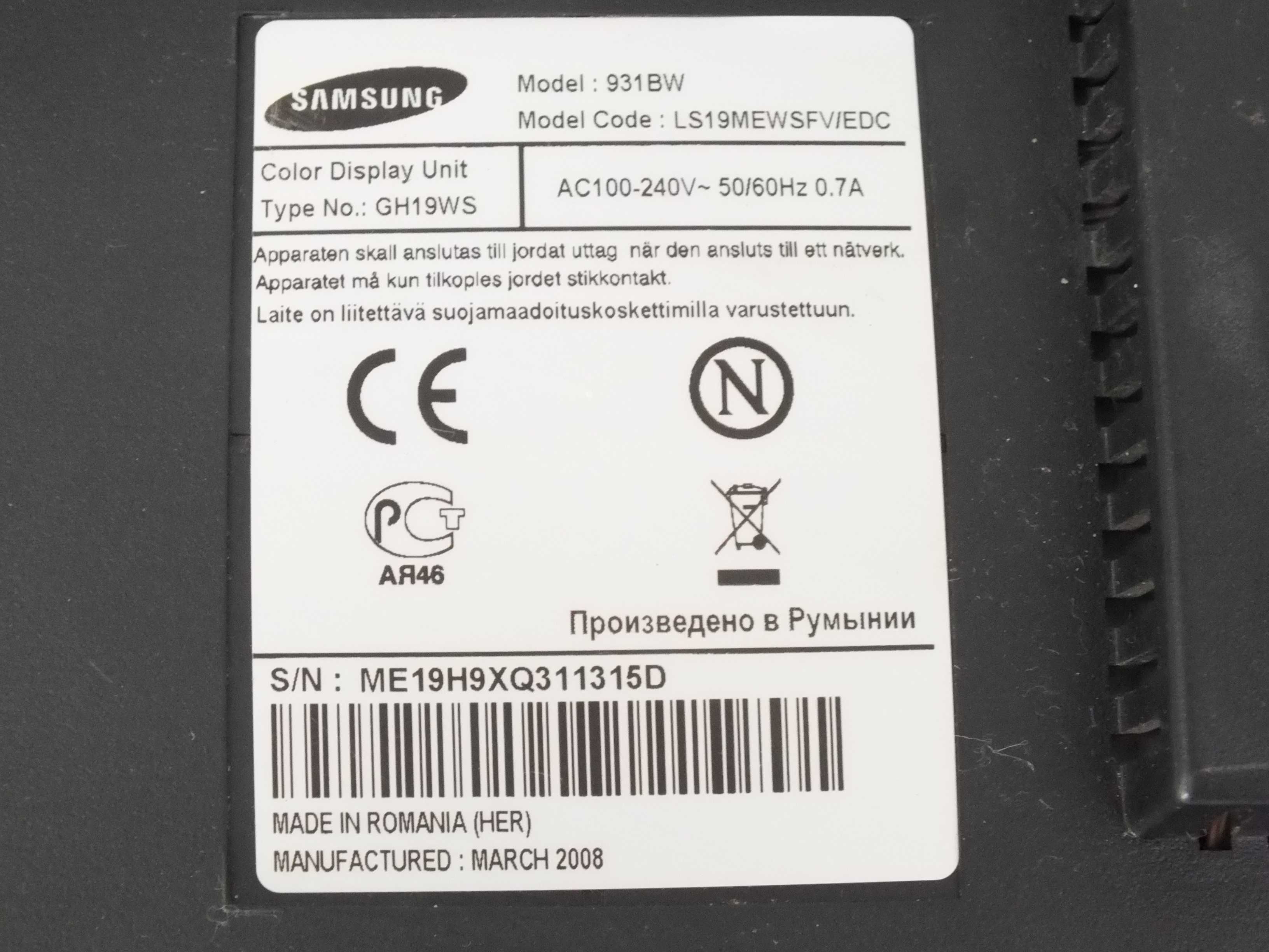 Monitor Samsung 931BW