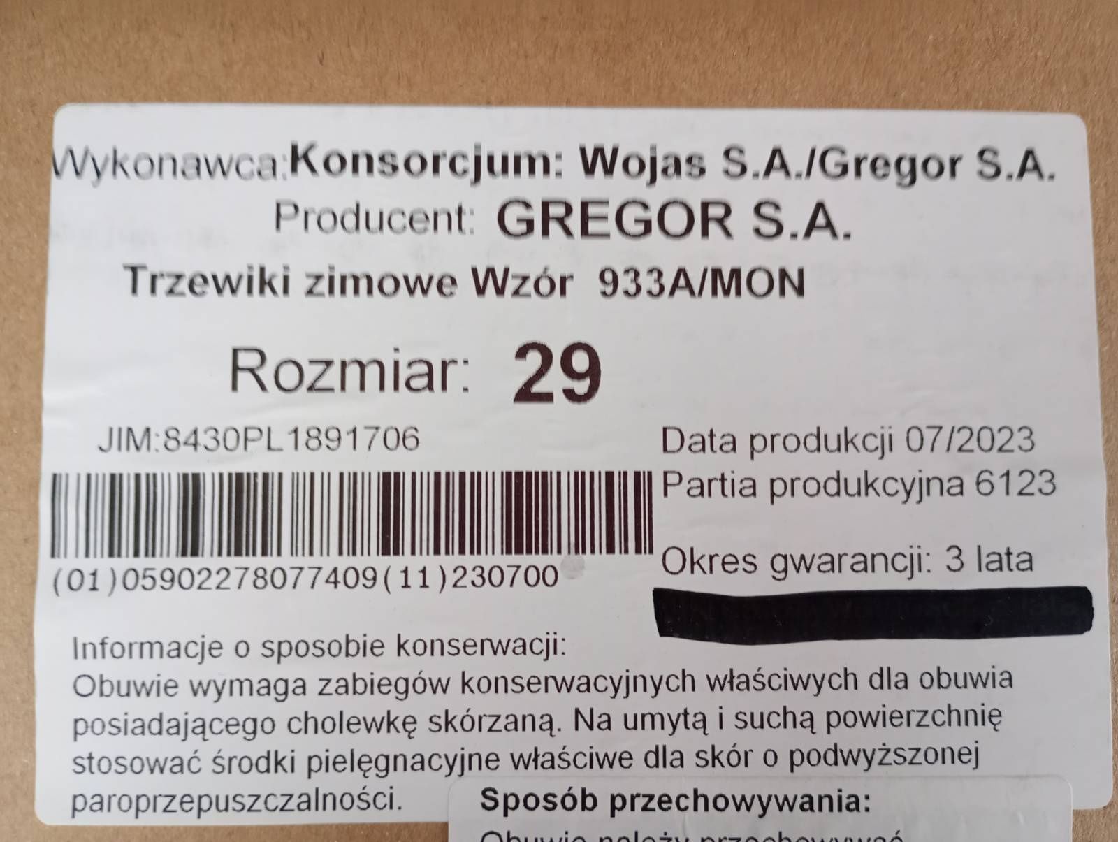 Buty wojskowe zimowe Wojas ,rozmiar 29