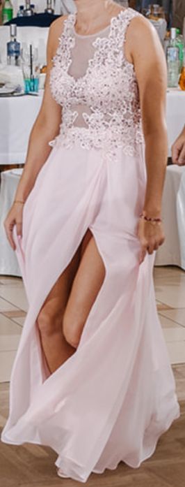 Sukienka 34 jasny róż wizytowa wesele studniówka bal długa maxi