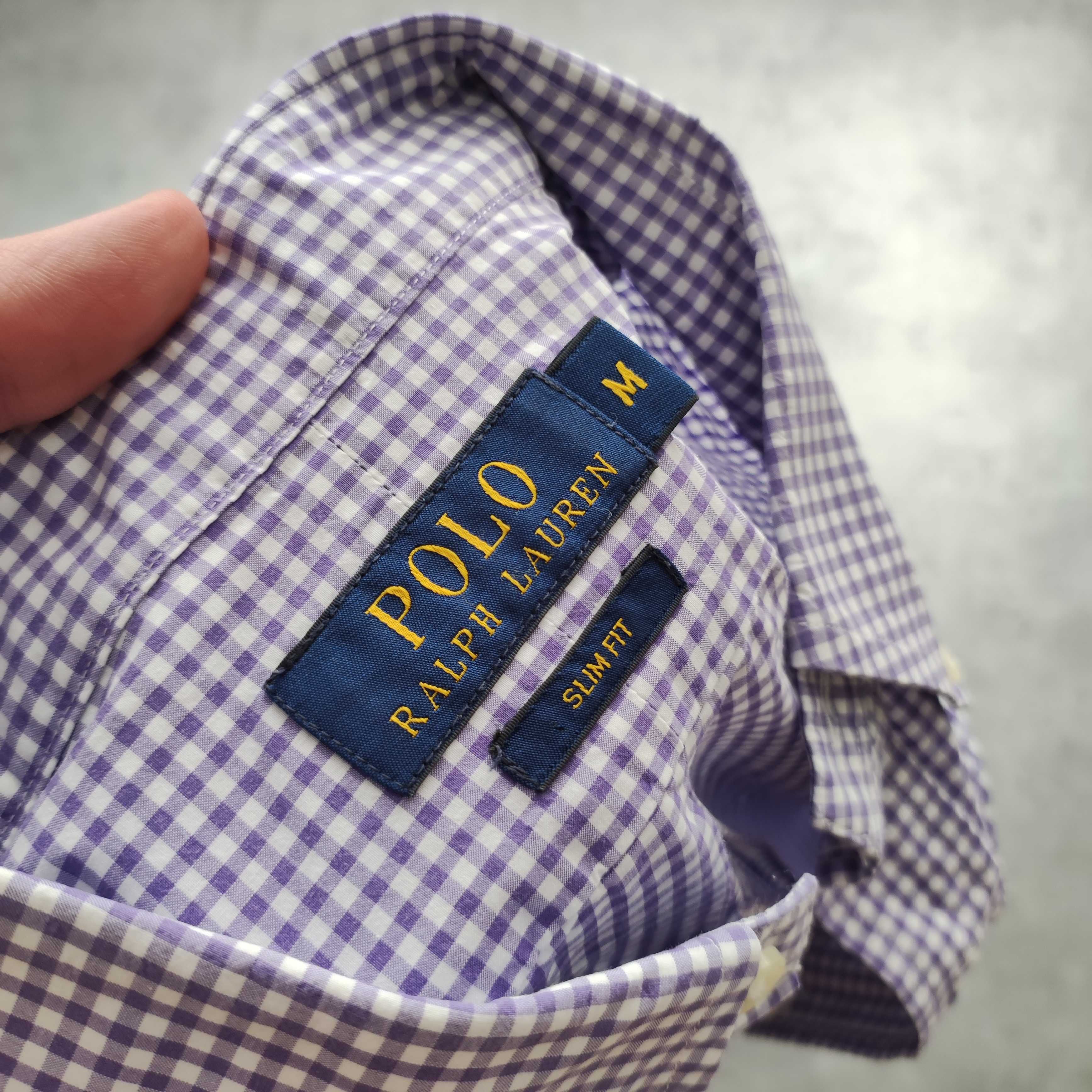MĘSKA Elegancka PREMIUM Koszula Bawełna Krata Fiolet Polo Ralph Lauren