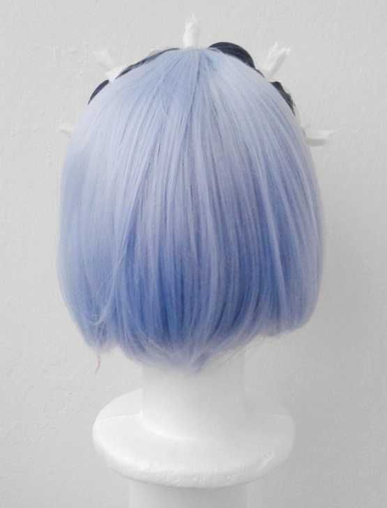 Rem Re Zero cosplay wig błękitna krótka peruka bob z grzywką + dodatki