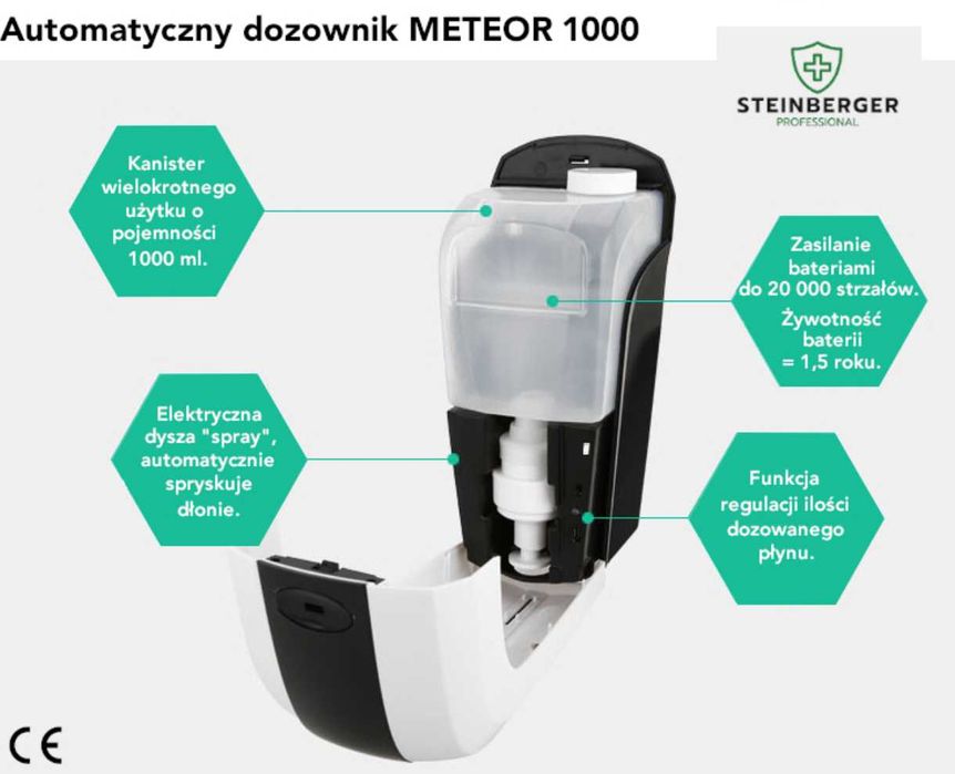 Dozownik automatyczny płynów dezynfekcyjnych (mgiełka) METEOR 1000 ml