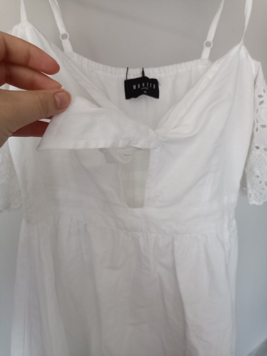 Mohito 36 S  biała koronkowa sukienka na lato