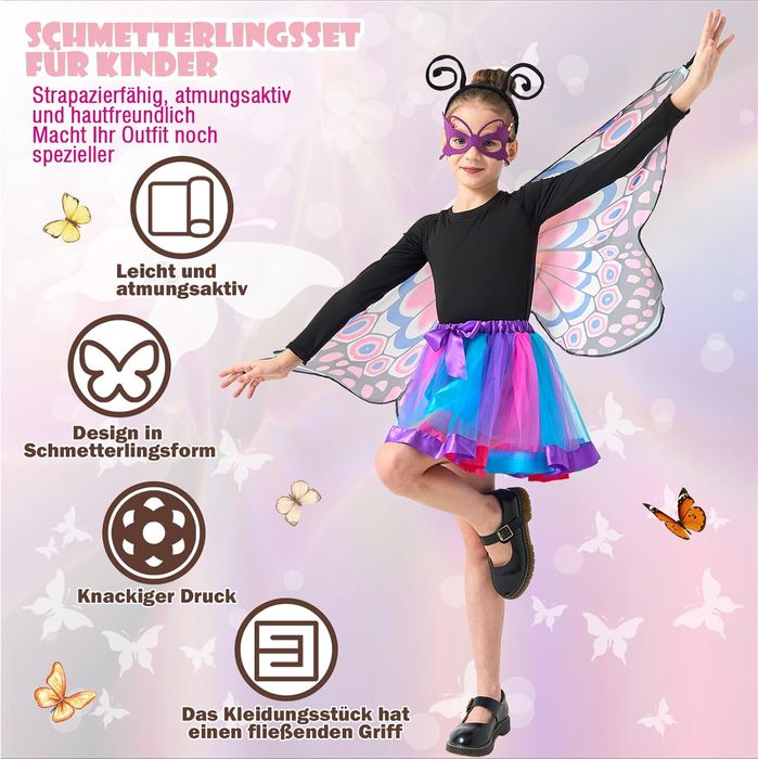 Motyli kostium karnawałowy z maską dla dzieci Rozmiar One Size