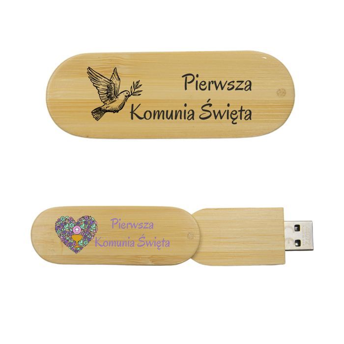 Pendrive drewniany bambusowy z nadrukiem I Komunia święta 16gb 2.0