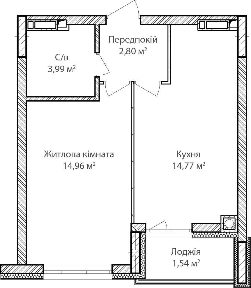 1-кімнатна квартира 38.06м² в новобудові. Первичка. Продаж!