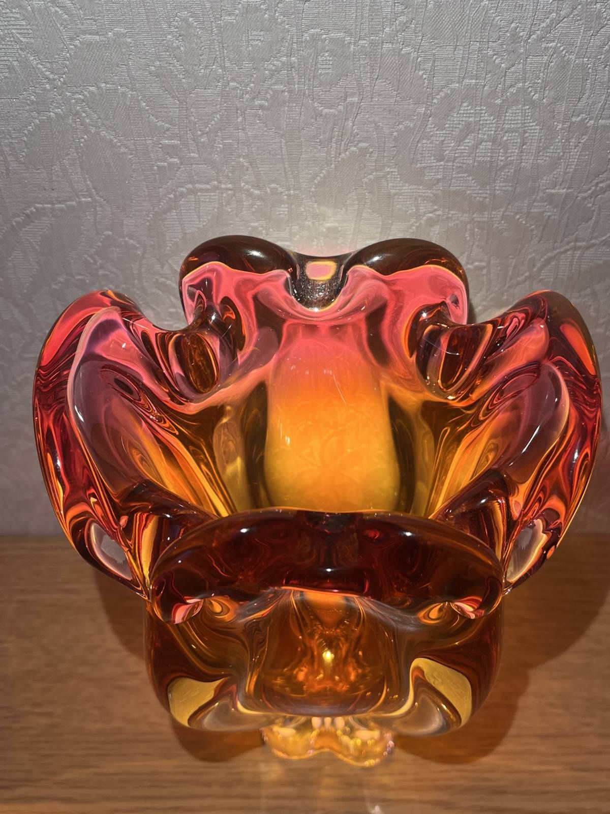 Ваза цветное гнутое стекло Богемия Чехословакия Josef Hospodka