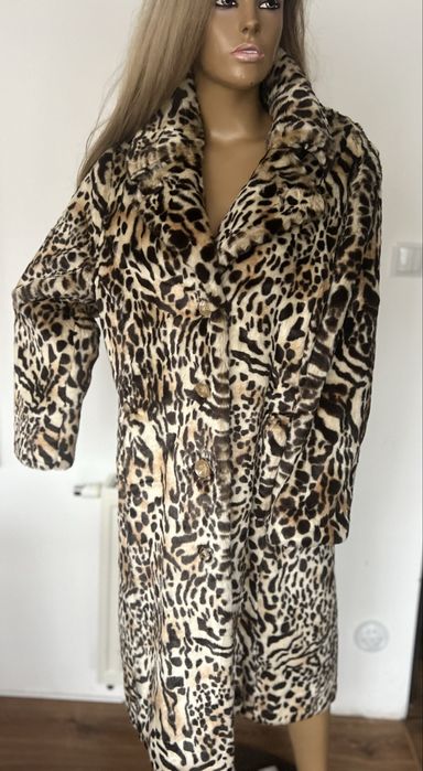 Długie futro 46 xxl w panterkę cętki leopard sztuczne lekkie