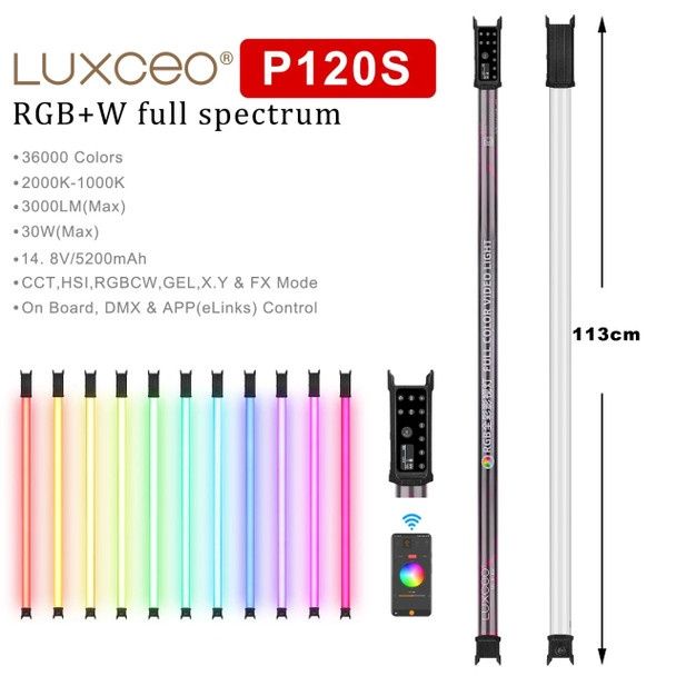 Bastão de Led tubular Luxceo P120S 113cm RGB 30W APP DMX SELADO