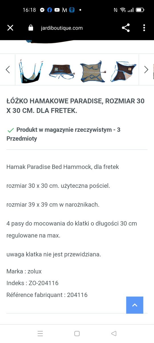 Legowisko hamak dla gryzoni Zolux