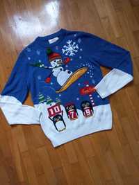 Niebieski sweterek świąteczny S