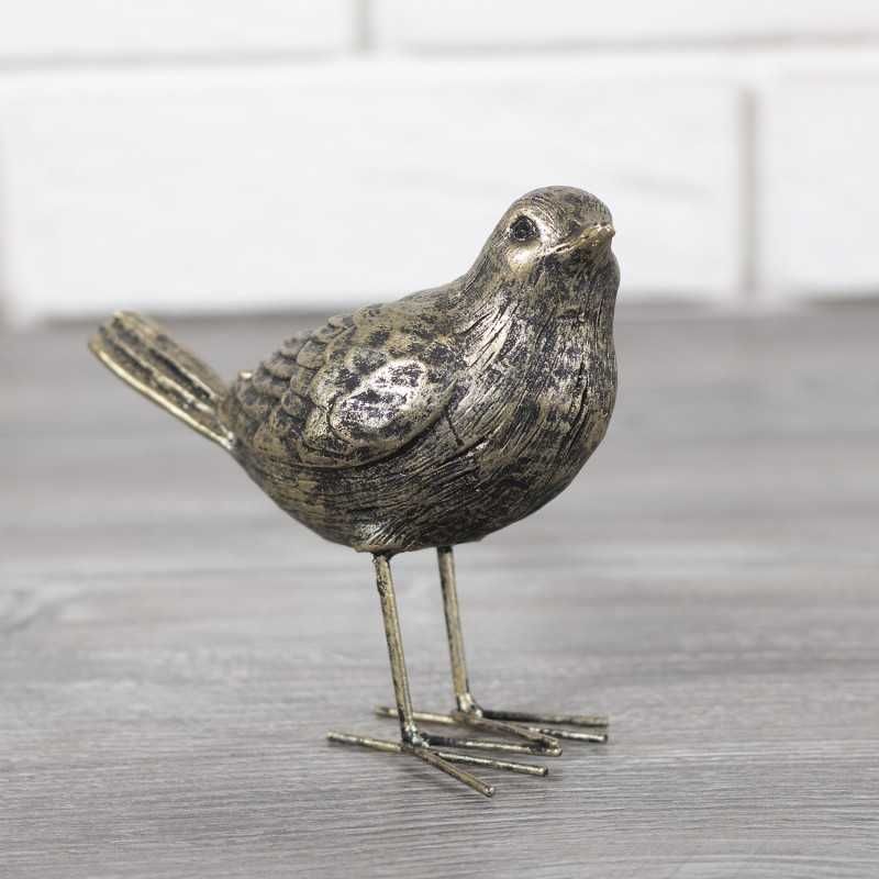 Ptak ptaszek na metalowych nóżkach antyczne złoto