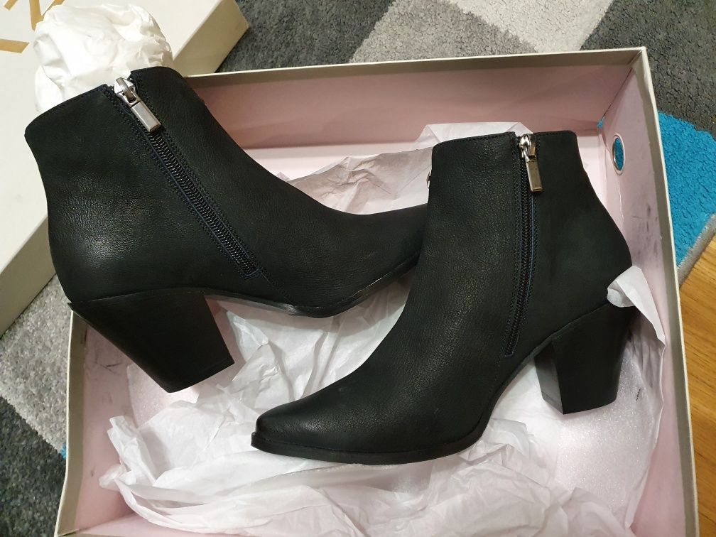 Buty botki Damskie NOWE, piękne skórzane Quazi,nr.38, czarne.OKAZJA!!!
