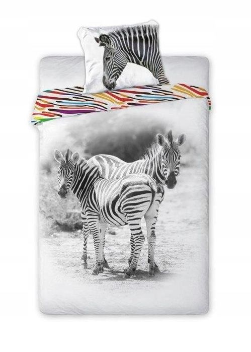 Pościel Bawełniana 140x200 komplet 1x poszewka 70x80 młodzieżowa zebra